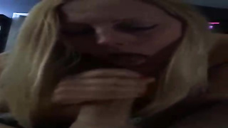 Blond knob teaser is providing a filthy sucky-sucky to a mate and drinking jizm like a professional