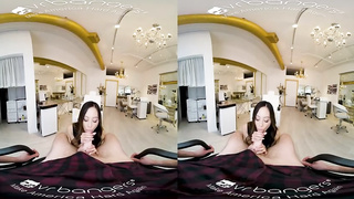 Petite jugged brown-haired in black nylons is railing a rock firm stiffy in front of the camera