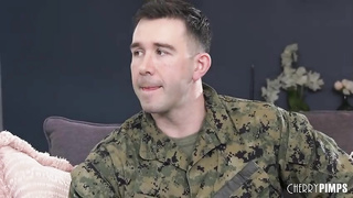 Mexican brown-haired, Angelica Cruz is fellating a rock stiff trouser snake before having buttfuck fuckfest with her sergeant