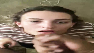 Trampy honey from Texas is inhaling a fat, black stiffy in front of the camera