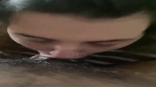 Trampy honey from Texas is inhaling a fat, black stiffy in front of the camera