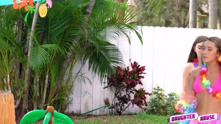 Step-Fathers Mike and Tony catch their daughters getting frolic in the backyard (Mackenzie Mae)