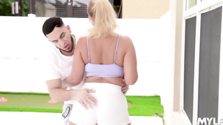 Buxom towheaded mylf Mellanie will flash us her exercise routine to keep her bootie cock-squeezing and right (Mellanie Monroe, Peter Green)