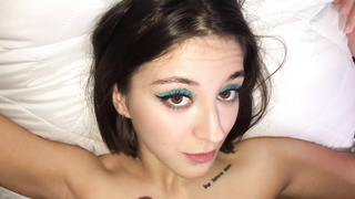 Close Up POINT OF VIEW Deep Throat & Spunk in jaws & Luscious Kitty Gargles schlong under the covers