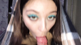 Close Up POINT OF VIEW Deep Throat & Spunk in jaws & Luscious Kitty Gargles schlong under the covers