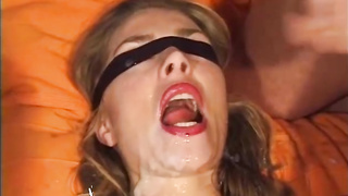 German mature is deep throating a random wood while blinded and hoping to get a facial cumshot jizz flow