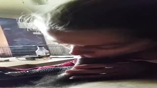 French dark haired is smoking while providing a bj to her paramour because it tastes so fine