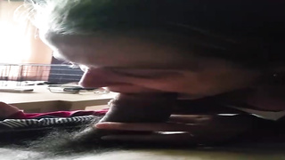 French dark haired is smoking while providing a bj to her paramour because it tastes so fine