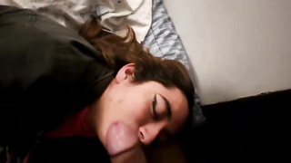 Puny breasted, Brazilian honey is impatiently deepthroating her paramour's cock, as deep as she can