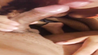 Sex-Positive model with XXL bod is dressed in black fishnets while getting penetrated from the back