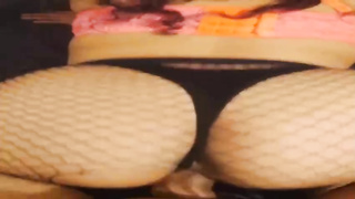 Sex-Positive model with XXL bod is dressed in black fishnets while getting penetrated from the back