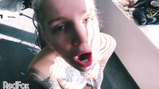 Morning yoga revved into POINT OF VIEW DEEP BLOW-JOB from dreadlock honeys - Crimson Fox