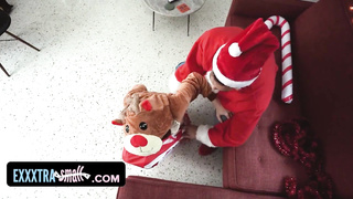 Exxxtra Petite - Super-Steamy Puny Chick In Costume Surprises Santa And Gets Slapped For Not Doing Her Duties