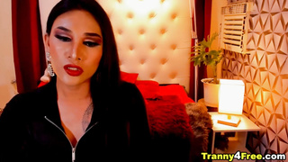Horny Tranny Showing NiceTits and Jerking