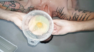 Golden piss into funnel