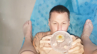 Golden piss into funnel