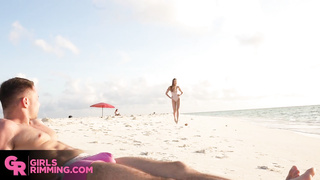 GIRLSRIMMING - Beachside butt licking romance with smallish Amanda Clarke