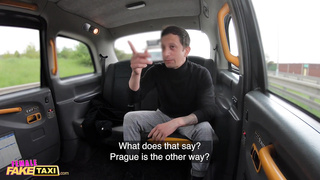 Woman Faux Cab Sofia Lee uses her thick hooters to test passengers will energy