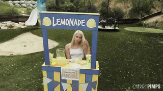 Jiggly light-haired prick teaser with diminutive baps is having gonzo bang-out in front of her lemonade stand