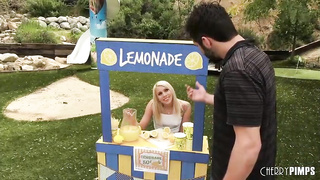 Jiggly light-haired prick teaser with diminutive baps is having gonzo bang-out in front of her lemonade stand