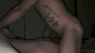 Tatted towheaded mature is blowing her counterpart's boner and getting screwed in the middle of the night