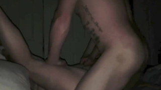 Tatted towheaded mature is blowing her counterpart's boner and getting screwed in the middle of the night