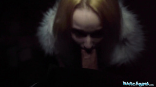 Public Agent She completed with a face ful of jizm after railing fuckpole