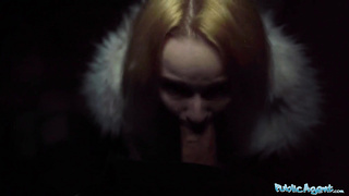 Public Agent She completed with a face ful of jizm after railing fuckpole