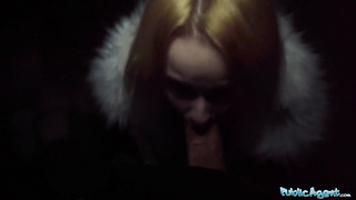 Public Agent She completed with a face ful of jizm after railing fuckpole