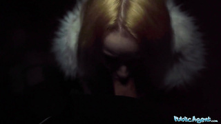 Public Agent She completed with a face ful of jizm after railing fuckpole