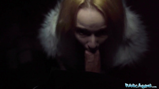 Public Agent She completed with a face ful of jizm after railing fuckpole