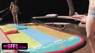 BFFS - Fetching School Best Friends Deep-Throat Ample Spunk-Pump While Swimming In The Pool And Rail It Like A Professional