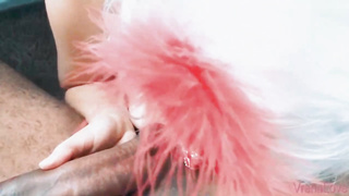 Killer stunner is dressed in a mask while providing an unbelievable blowage to a insatiable guy