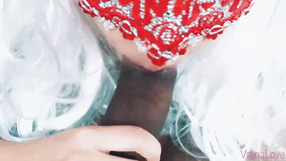 Killer stunner is dressed in a mask while providing an unbelievable blowage to a insatiable guy