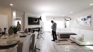 Mischievous ash-blonde honey with diminutive orbs is getting porked at home, in the middle of the day