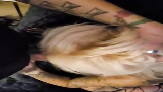 Inked, Swedish blond with hefty hooters is providing a oral pleasure to a kinky camera dude