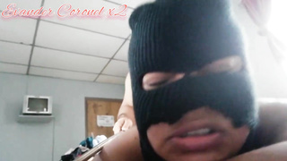 Hooded Ebony dame got geysers of jism on bumpers after having warm orgy with a white boy