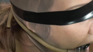 Blinded chick with immense udders got strapped up and finished up gargling fuck-stick and getting porked