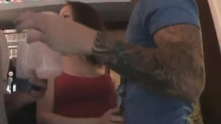 Big-Chested school teenager fellates on stiff beefstick