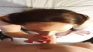 Horny first-timer dame is anxiously deep throating her paramour's lollipop while getting on all fours in front of him