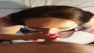 Horny first-timer dame is anxiously deep throating her paramour's lollipop while getting on all fours in front of him