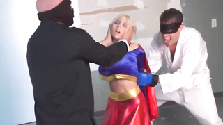 Superheroine got caught by guys who just want to have some joy with her enormous funbags