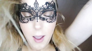 Swedish blond is dressed in a black, lacy mask and tights while having orgy with her ex