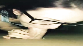 Pecker lovin’ honey is pleasuring a random dude thru a gloryhole and listening to his bellows