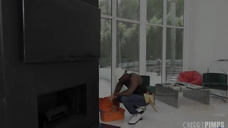 Marvelous, black boy is plowing Mila Monet from the back after she deepthroated his rigid weenie