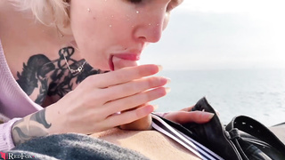 Platinum-Blonde Public Dt Trunk and Spunk in Hatch by the River - Outdoor