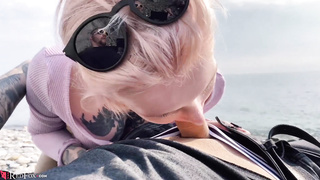 Platinum-Blonde Public Dt Trunk and Spunk in Hatch by the River - Outdoor