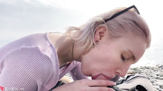 Platinum-Blonde Public Dt Trunk and Spunk in Hatch by the River - Outdoor