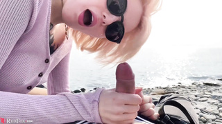 Platinum-Blonde Public Dt Trunk and Spunk in Hatch by the River - Outdoor