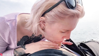 Platinum-Blonde Public Dt Trunk and Spunk in Hatch by the River - Outdoor